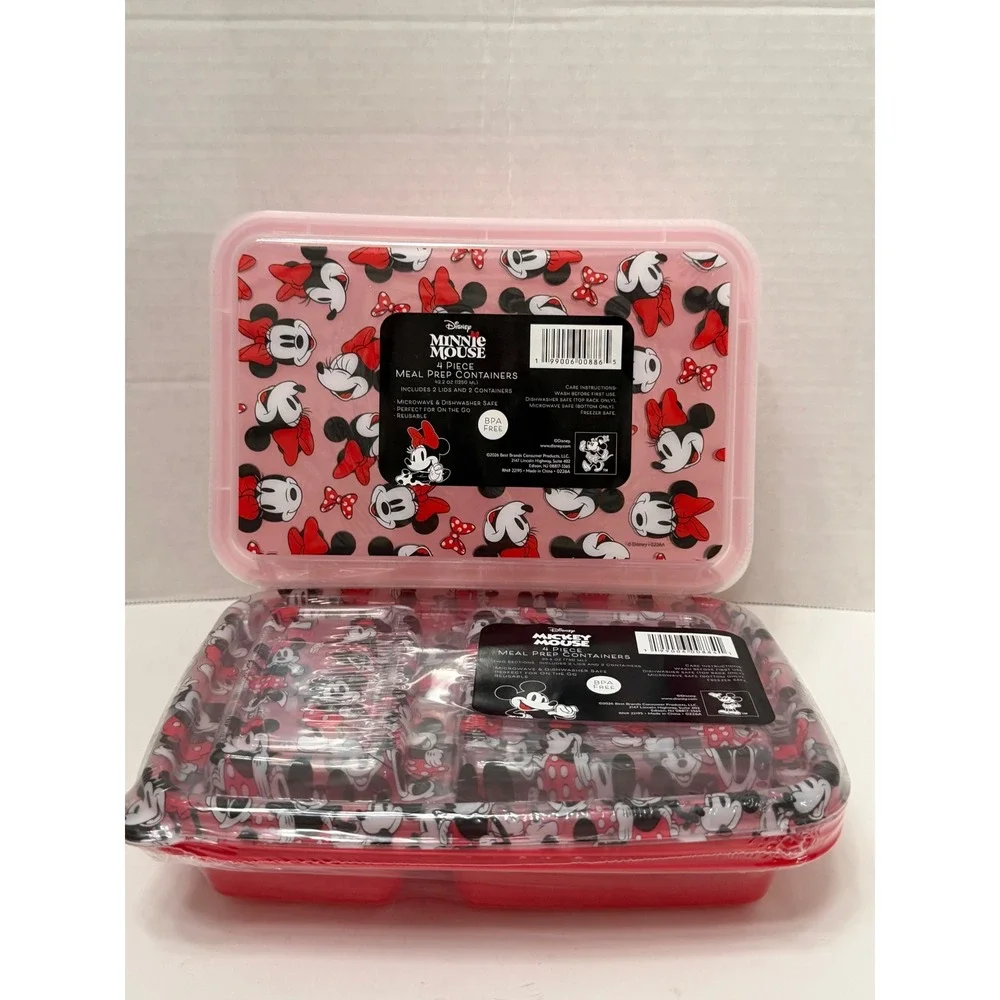 Disney Mickey Minnie Mouse Meal Prep Containers 8pc Set BPA Free Pink Red New